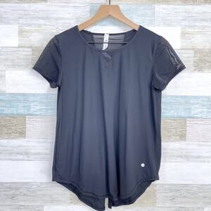 CRZ YOGA Split Back Mesh Athletic Tee Black Workout Gym Activewear Womens 0 2